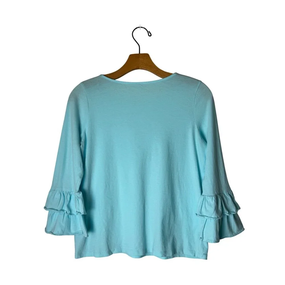 Lilly Pulitzer Shirt Youth‎ Girls XL Blue Cotton Long Bell Sleeve Tee Preppy - Picture 2 of 11